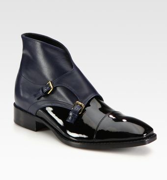 Jil Sander Bicolor Patent Leather and Leather Ankle Boots - Lyst