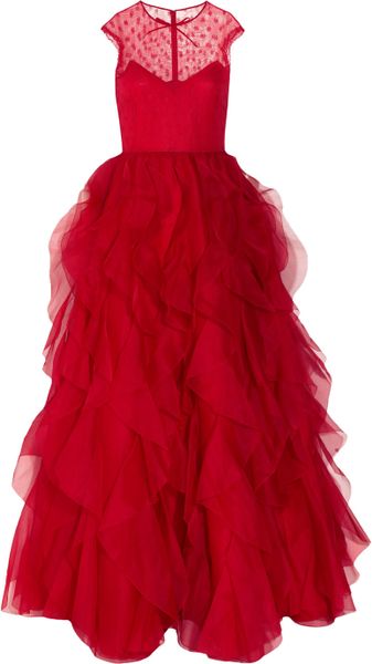 Valentino Lace and Ruffled Silkorganza Gown - Lyst