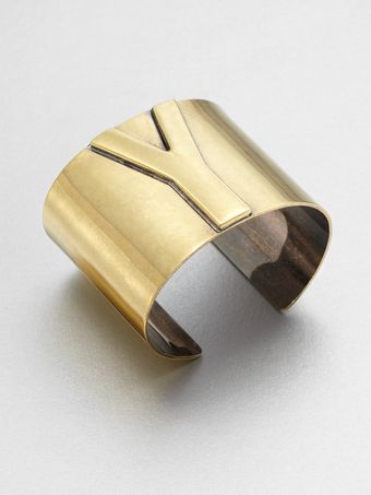 Yves Saint Laurent Signature Logo Bangle Bracelet Gold Tone - Lyst
