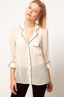 ASOS Collection Asos Blouse with Contrast Piping and Gold Buttons - Lyst