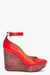 Chloé Red Smooth Leather Wedges