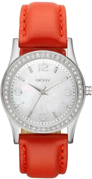 DKNY Red Leather Strap Watch  - Lyst