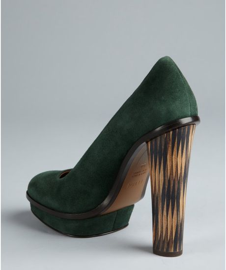 green suede platform heels