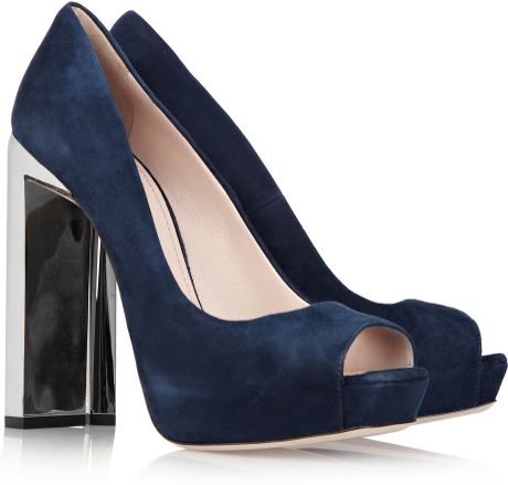 Miu Miu Swarovski Crystal Embellished Suede Pumps in Blue (navy) - Lyst