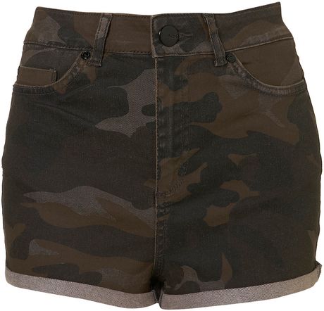Moto Moto Camo Print High Waist Hotpants in Green (khaki) - Lyst