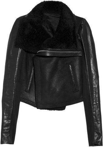 Rick Owens Shearling Leather Biker Jacket - Lyst