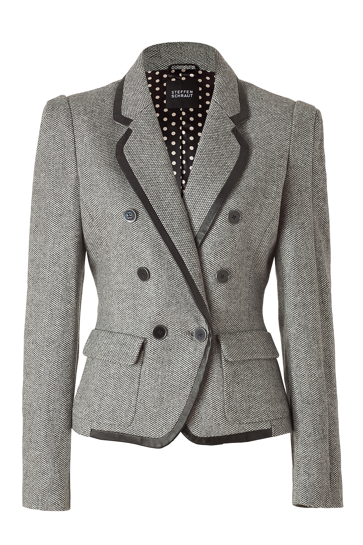 Steffen Schraut Salt and Pepper Blazer with Leather Trim in Gray Lyst