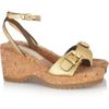 Stella Mccartney Metallic Faux Leather and Cork Wedge Sandals in Gold - Lyst