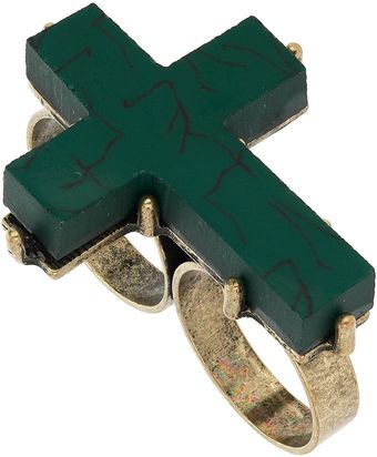 Topshop Crackled Cross Two Finger Ring - Lyst