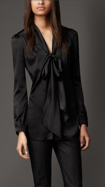 Burberry Silk Tie Neck Top - Lyst