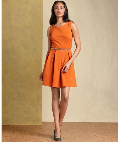 Tommy Hilfiger Sleeveless Belted Aline in Orange - Lyst