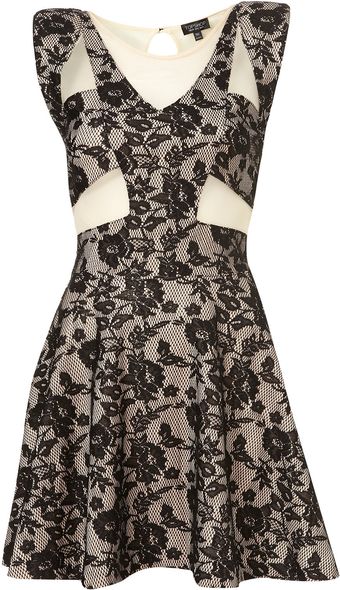 Topshop Foiled Lace Skater Dress By Dress Up Topshop - Lyst
