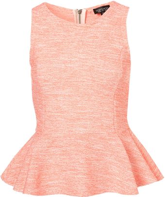 Topshop Sleeveless Boucle Peplum Top - Lyst