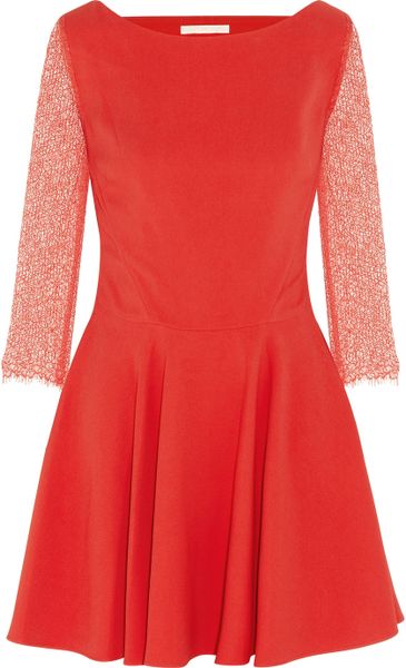 Antonio Berardi Lace Sleeved Crepe Skater Dress in Red - Lyst