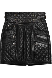 Balmain Quilted Leather Mini Skirt - Lyst