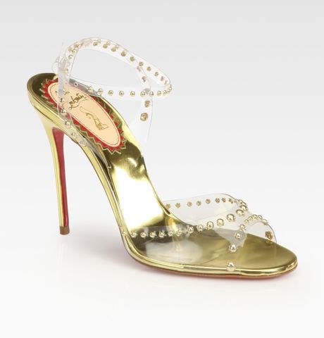 Christian Louboutin Icone Translucent Studded Metallic Leather Sandals in Gold - Lyst