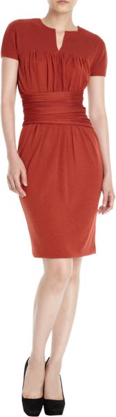 Giambattista Valli Gathered Waist Dress in Orange (rust) - Lyst