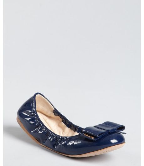 Prada Royal Patent Leather Large Bow Ballet Flats in Blue - Lyst