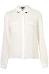 Topshop Long Sleeve Collar Tip Shirt