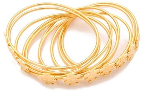 Tory Burch Logo T Stacking Bangle Set in Gold - Lyst