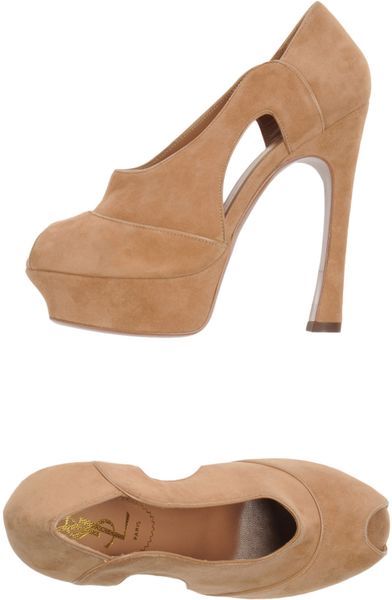Yves Saint Laurent Rive Gauche Pumps with Open Toe in Beige (camel) - Lyst
