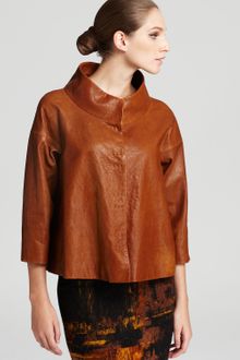 Lafayette 148 New York Gisella Three Quarter Sleeve Lambskin Leather Topper - Lyst