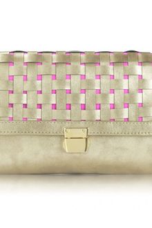 Poupee Couture Woven Cover Clutch in Gold and Neon Pink - Lyst