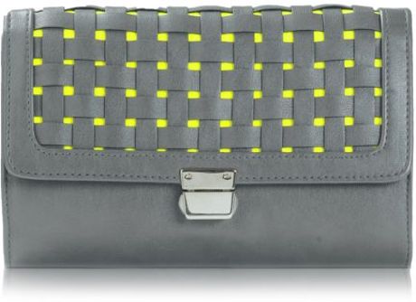 Poupee Couture Woven Cover Clutch in Grey and Neon Yellow in Gray (grey) - Lyst