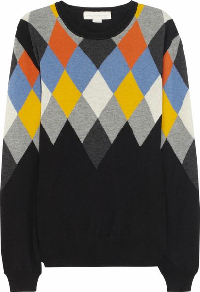 Stella Mccartney Argyleintarsia Wool and Cashmereblend Sweater in Multicolor (black) - Lyst