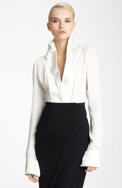 donna karan new york collection satin featherweight crepe blouse in white ivory lyst donna karan new york collection satin featherweight crepe blouse in white ivory lyst