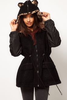 ASOS Collection Asos Leopard Ears Parka - Lyst