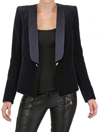 Balmain Silk Satin Lapel Cotton Velvet Jacket - Lyst