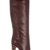 Gucci Studded Leather Knee Boots in Brown (burgundy) - Lyst