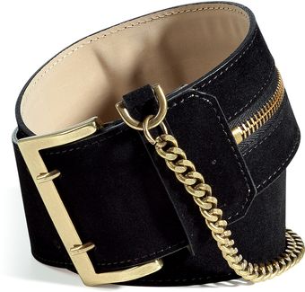 McQ by Alexander McQueen Black Velvet Wide Belt with Chain - Lyst