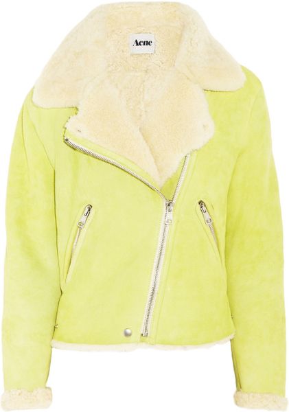 Acne Rita Shearling Biker Jacket in Yellow - Lyst