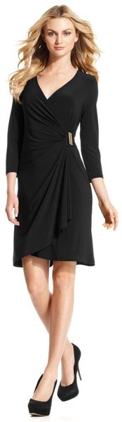 Calvin Klein Three Quarter Sleeve Faux Wrap - Lyst