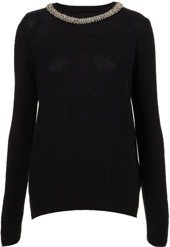 Topshop Knitted Bead Necklace Jumper - Lyst