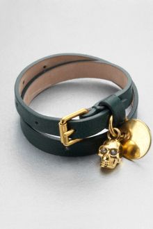 Alexander McQueen Skull Accented Double Wrap Leather Bracelet - Lyst