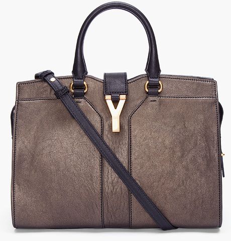 Yves Saint Laurent Small Metallic Olive Chyc Tote in Green (olive) - Lyst