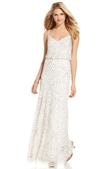 Adrianna Papell Sleeveless Spaghettistrap Beaded Blouson Evening Gown - Lyst