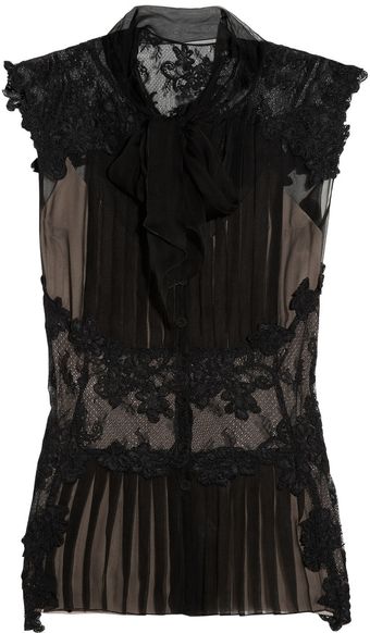Alberta Ferretti Lace Paneled Silk Chiffon Top - Lyst