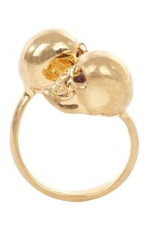Alexander McQueen Crystal Twin Skull Ring - Lyst