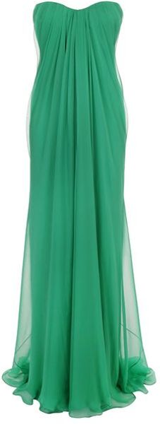 Alexander Mcqueen Emerald Silk Chiffon Bustier Dress in Green (emerald) - Lyst