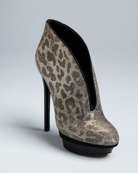 B Brian Atwood Glitter Platform Evening Booties Fortosa in Silver (silver leopard) - Lyst