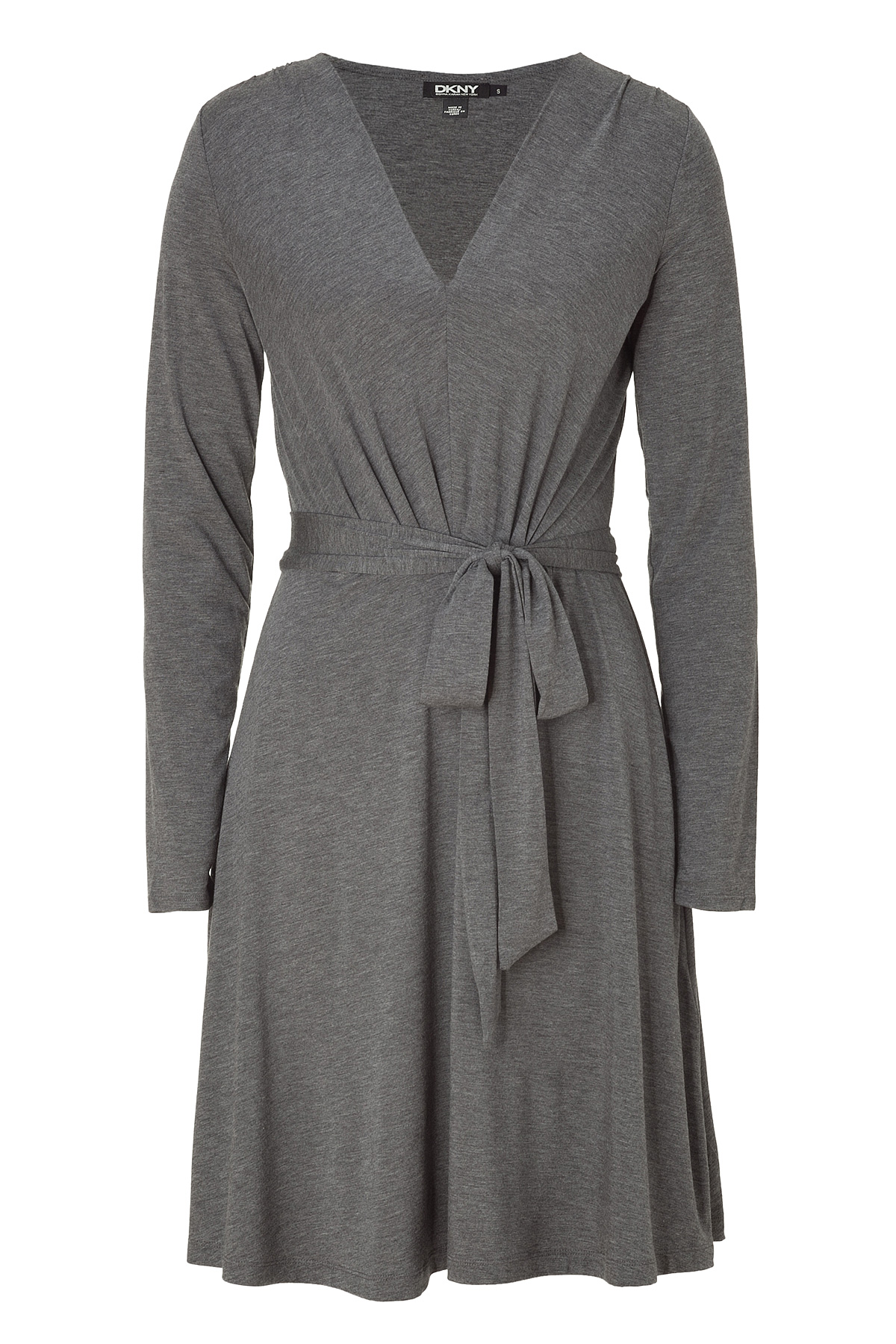Dkny Flanel Grey Belted Dress in Gray (grey) Lyst