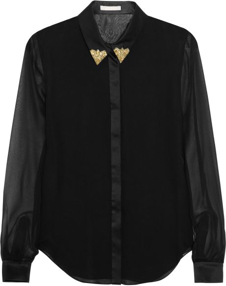 Jason Wu Embellished Silk Chiffon Shirt in Black - Lyst