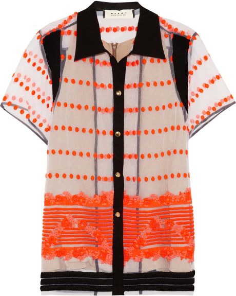 Marni Sequence Embroidered Organza Top in Orange (white) - Lyst