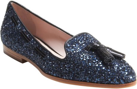 Miu Miu Glitter Tassel Loafer in Blue - Lyst