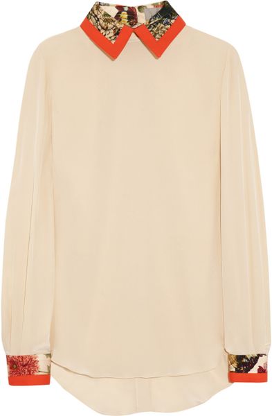 Preen Strawberry Cotton Trimmed Silk Crepe De Chine Blouse in Beige (ivory) - Lyst