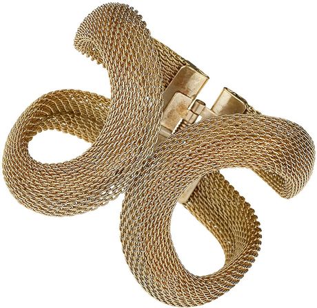 Topshop Mesh Clamp Bracelet in Gold - Lyst